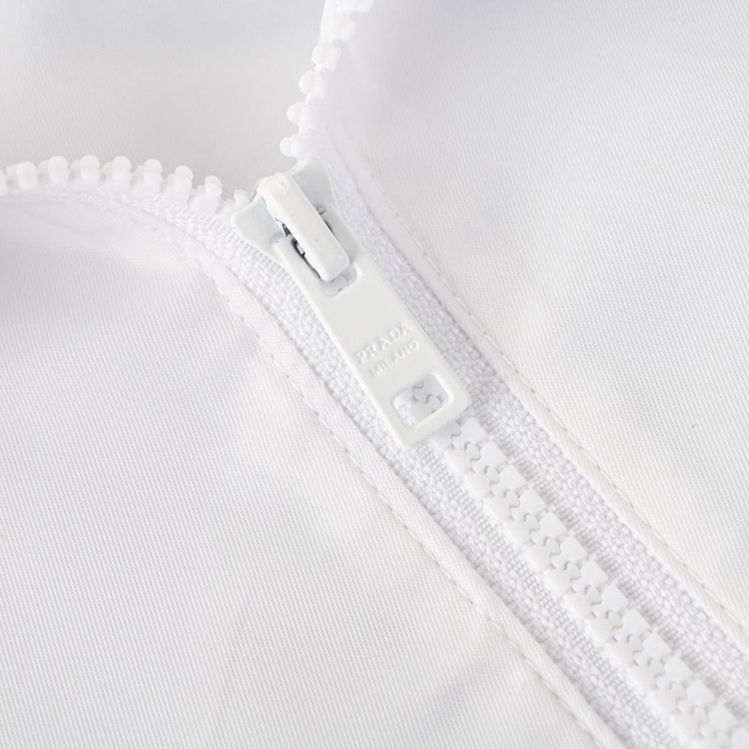 Prada White Triangle Logo Hooded Nylon Windbreaker