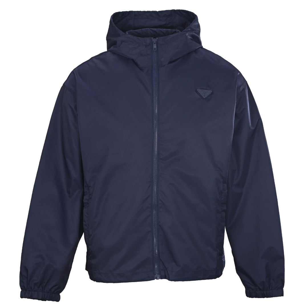 Prada Navy Triangle Logo Re-Nylon Hooded Windbreaker