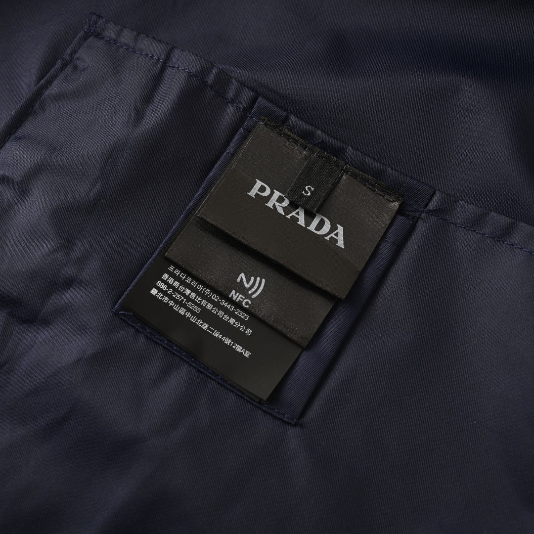 Prada Navy Triangle Logo Re-Nylon Hooded Windbreaker