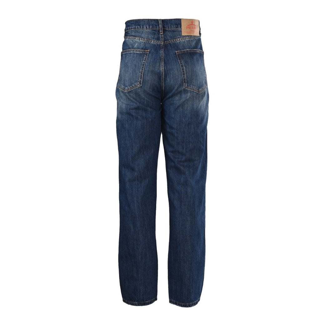 Prada Dark Blue Triangle Logo Straight Leg Denim Jeans
