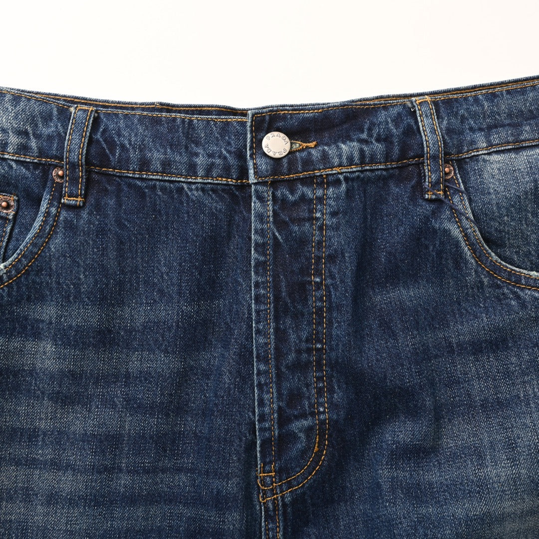 Prada Dark Blue Triangle Logo Straight Leg Denim Jeans
