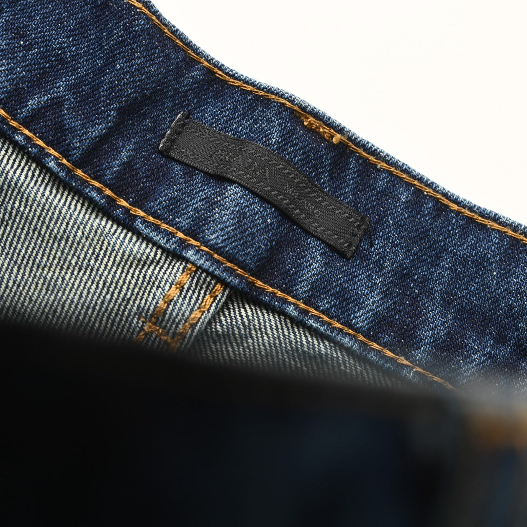 Prada Dark Blue Triangle Logo Straight Leg Denim Jeans