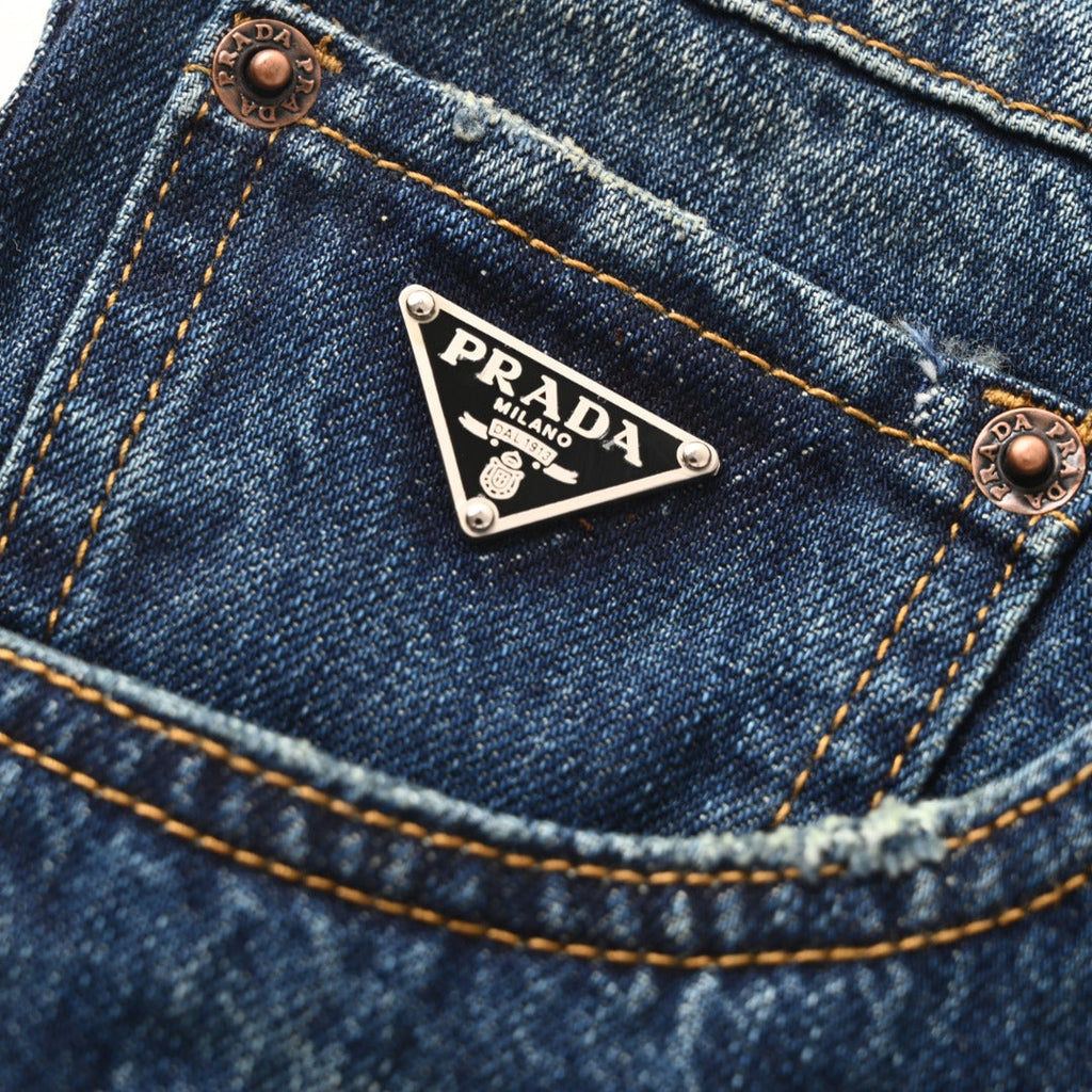 Prada Dark Blue Triangle Logo Straight Leg Denim Jeans