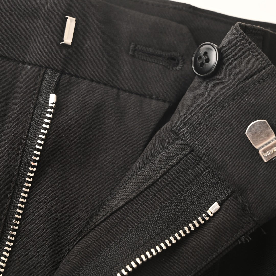 Prada Black Triangle Charm Pleated Straight Leg Trousers