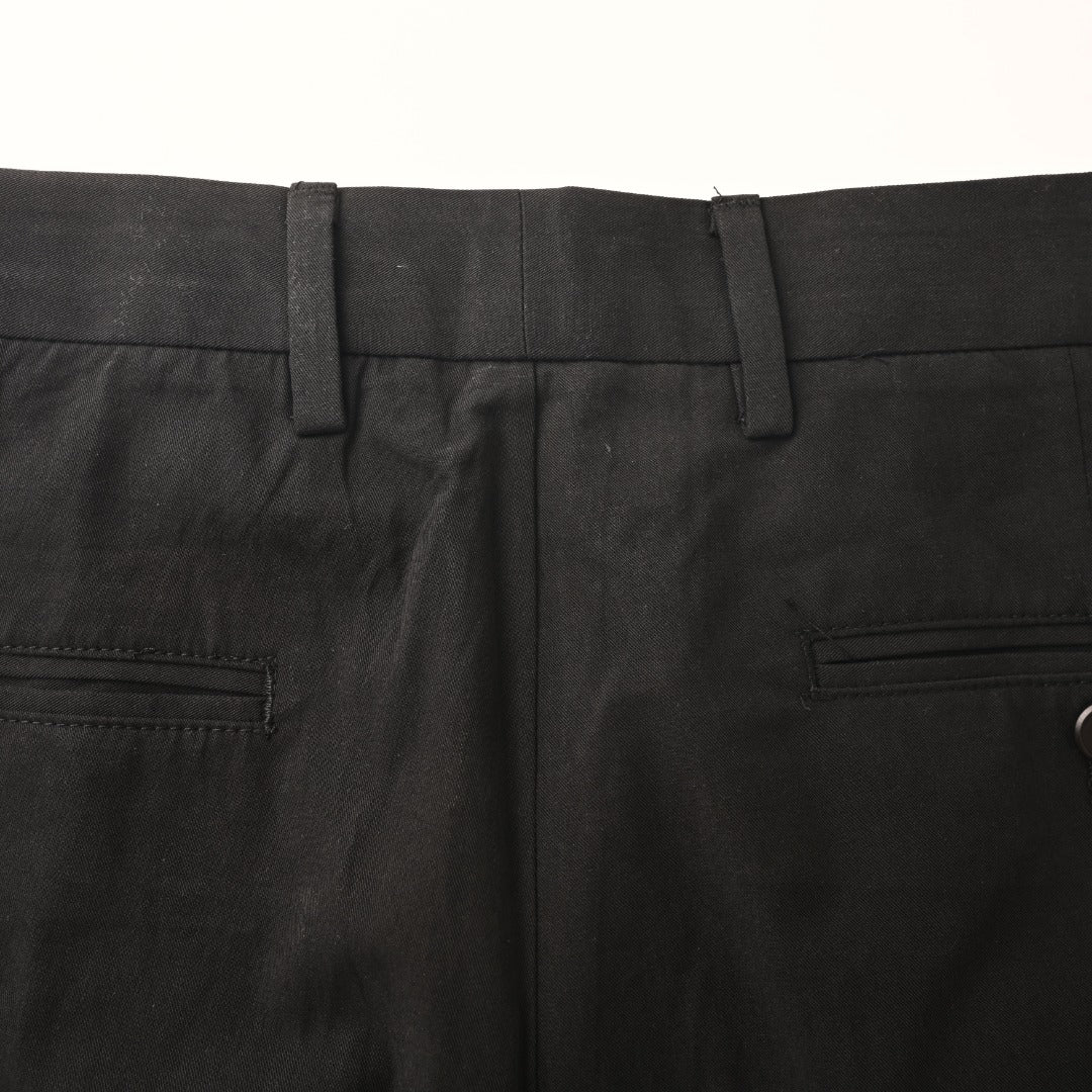 Prada Black Triangle Charm Pleated Straight Leg Trousers