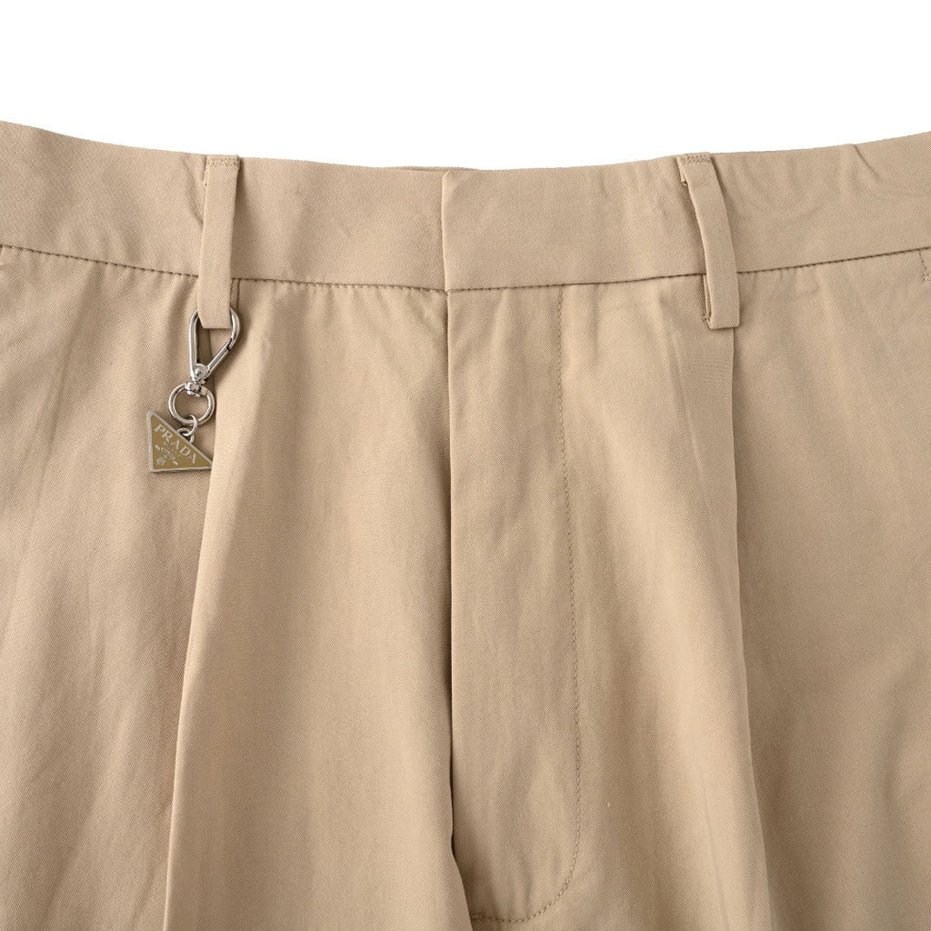 Prada Beige Triangle Charm Pleated Straight Leg Trousers