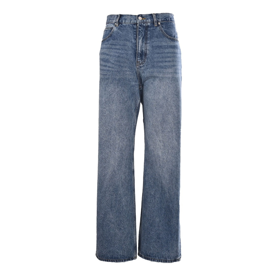 Fendi Roma Blue Washed Regular Wide Leg Denim Jeans