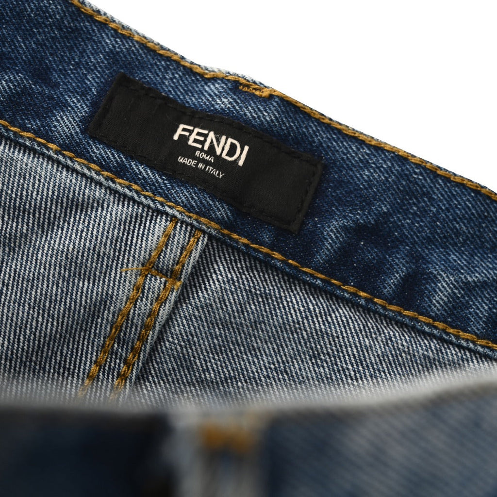 Fendi Roma Blue Washed Regular Wide Leg Denim Jeans