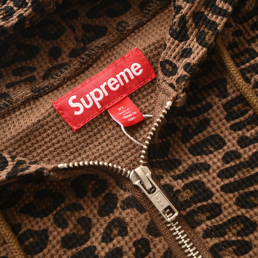 Supreme Leopard Print Waffle Full Zip Hooded Jacket