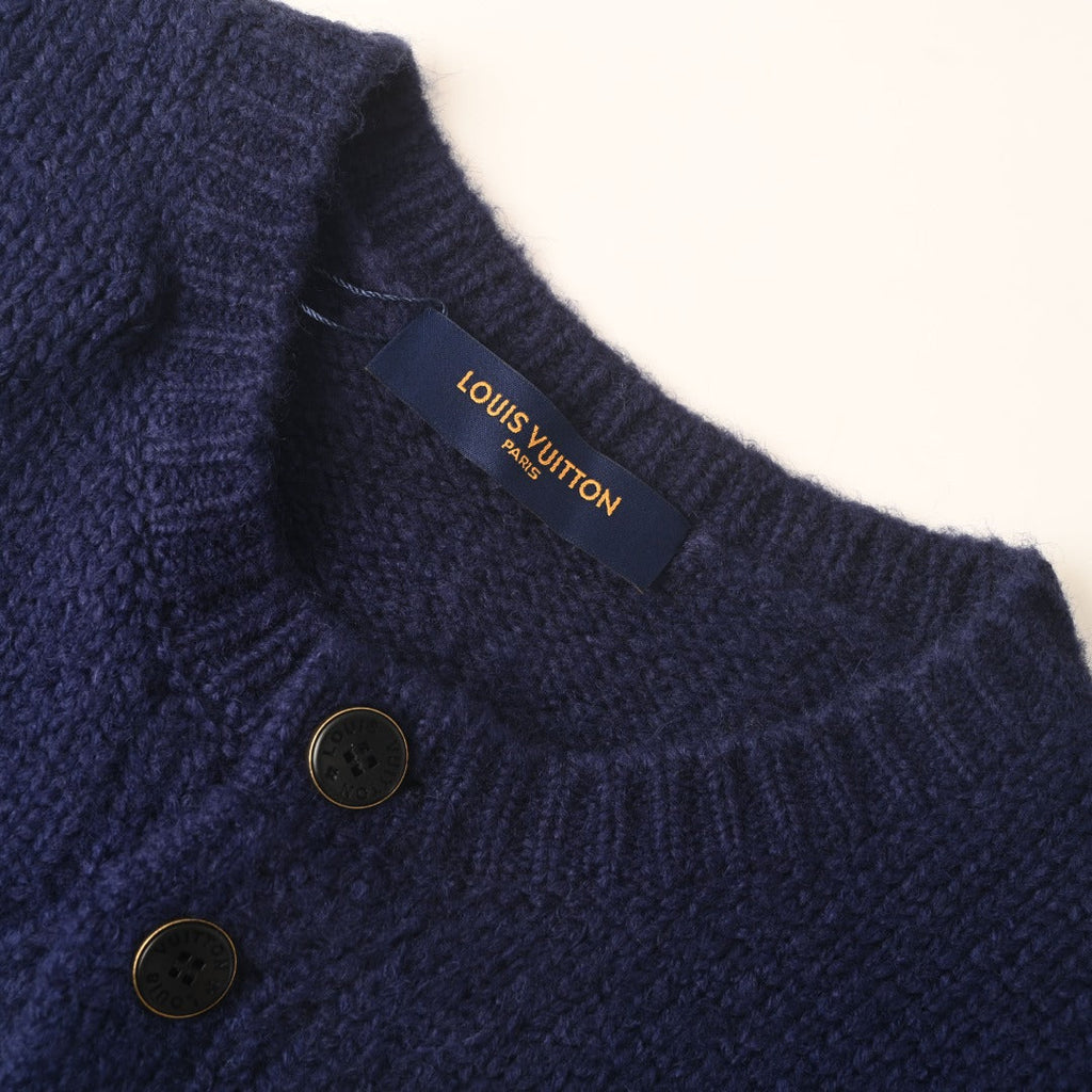 Louis Vuitton Navy LV Logo Knit Button Cardigan