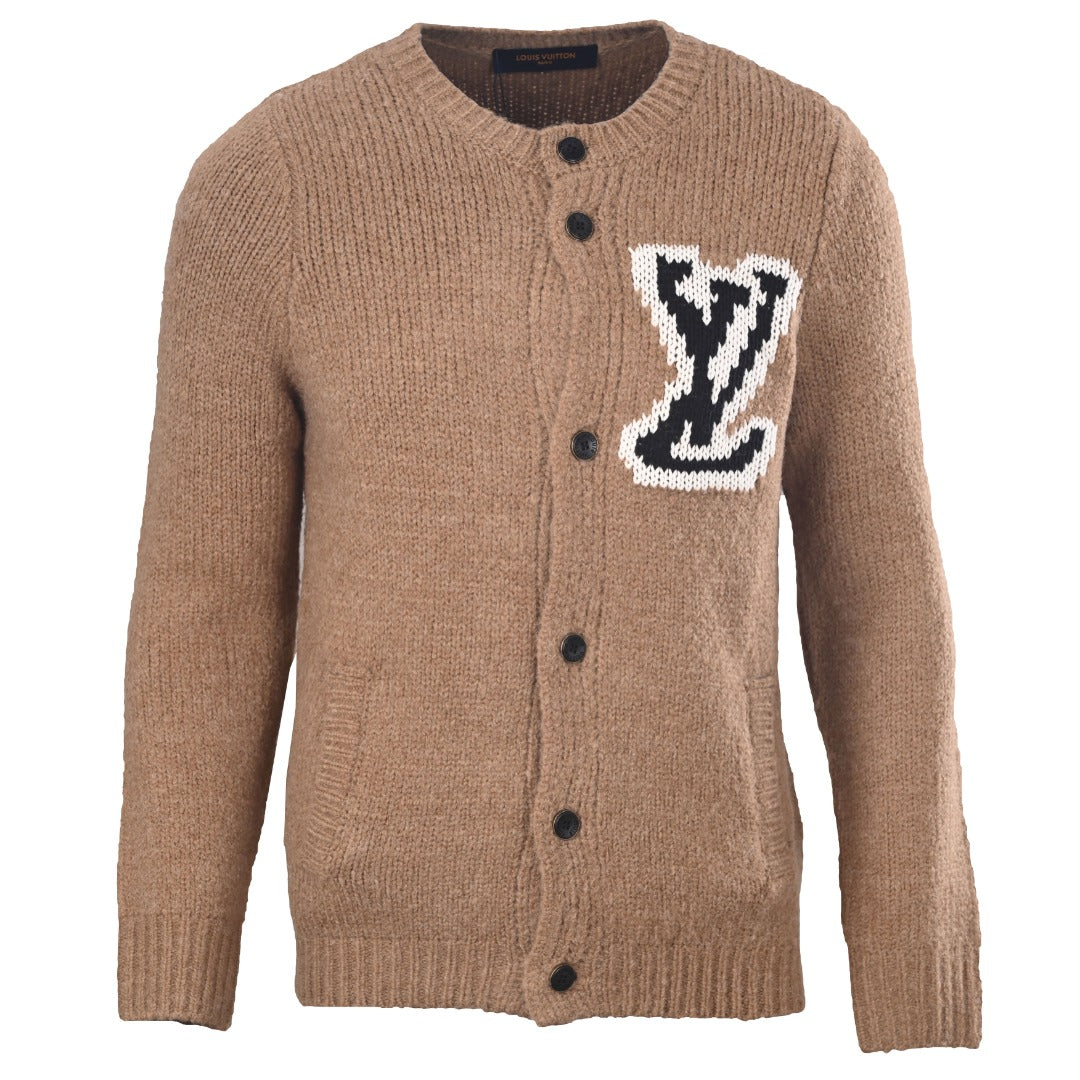 Louis Vuitton Camel LV Logo Knit Button Cardigan