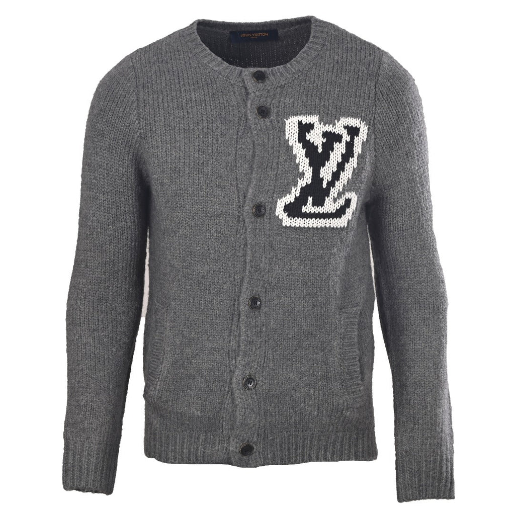 Louis Vuitton Grey LV Logo Knit Button Cardigan