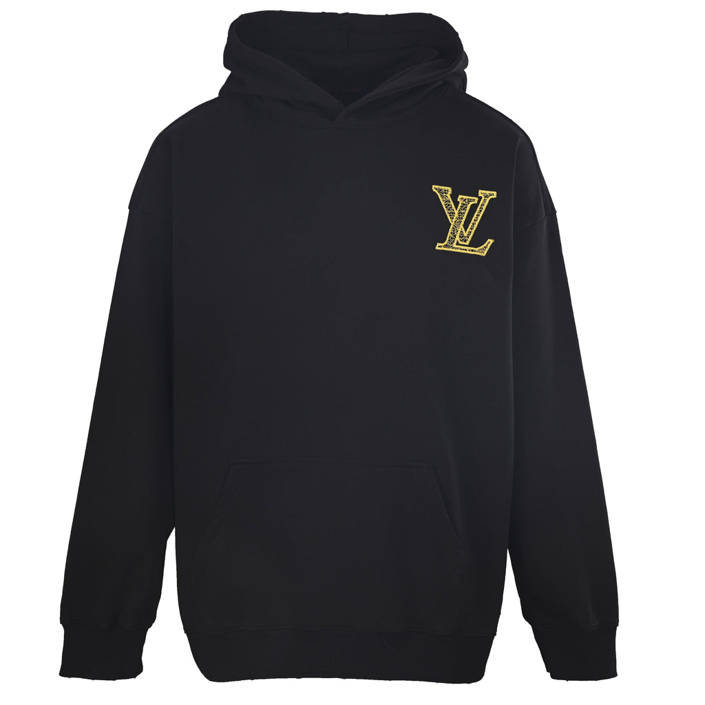 Louis Vuitton Black Gold LV Logo Embroidered Hoodie