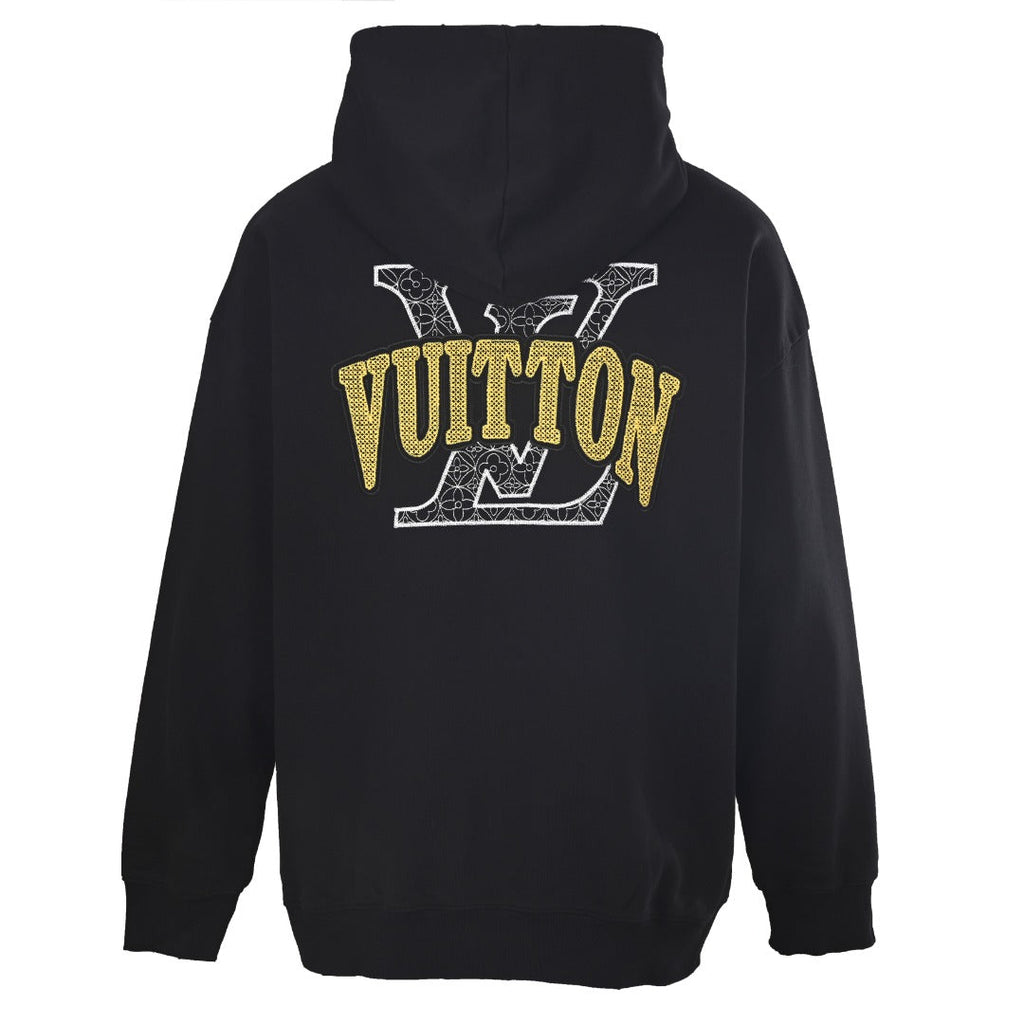 Louis Vuitton Black Gold LV Logo Embroidered Hoodie