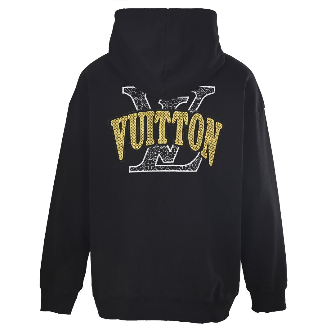 Louis Vuitton Black Gold LV Logo Embroidered Hoodie