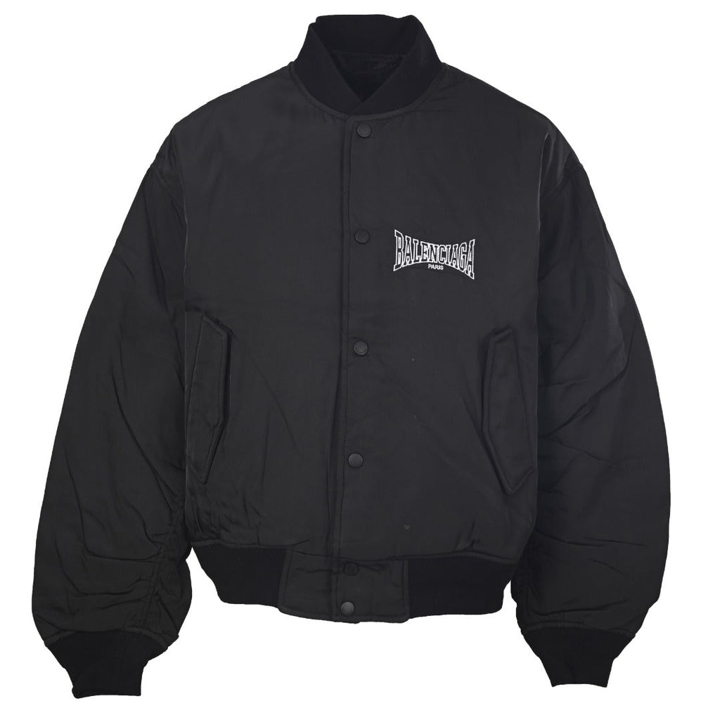 Balenciaga Black Embroidered Logo Varsity Bomber Jacket