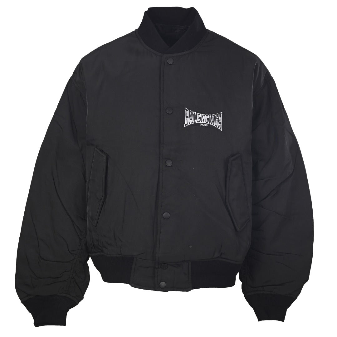 Balenciaga Black Embroidered Logo Varsity Bomber Jacket