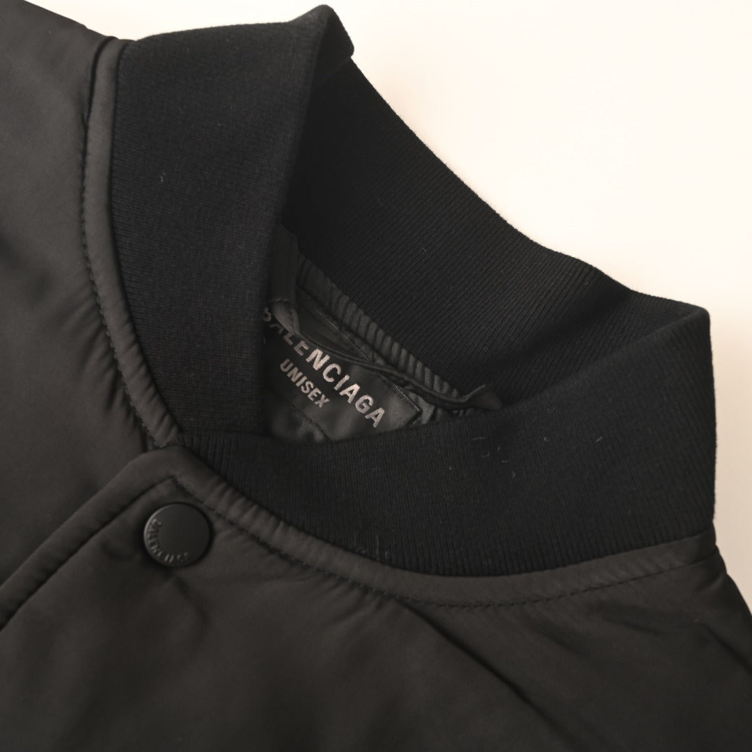 Balenciaga Black Embroidered Logo Varsity Bomber Jacket