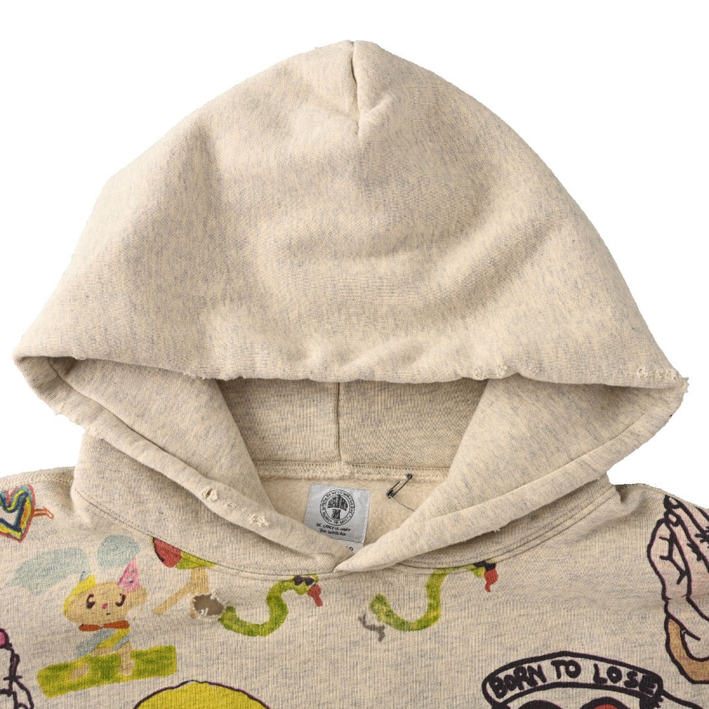 Saint Michael Heather Gray Full Graphic Print Distressed Hoodie