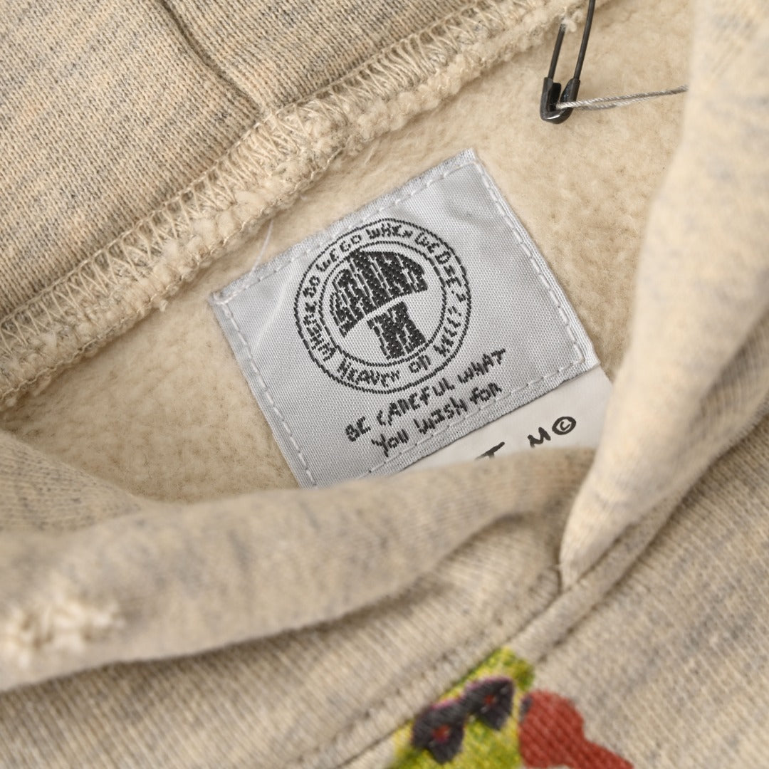 Saint Michael Heather Gray Full Graphic Print Distressed Hoodie