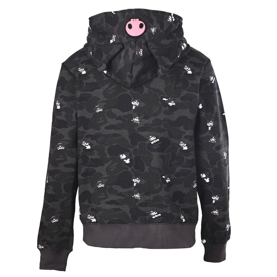 A Bathing Ape x Kuromi Black Camo Full Zip Hoodie