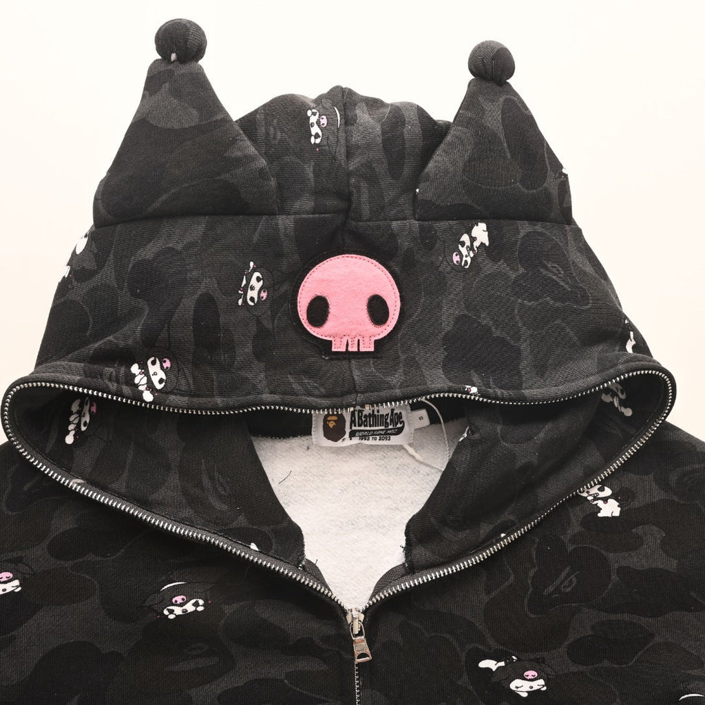 A Bathing Ape x Kuromi Black Camo Full Zip Hoodie