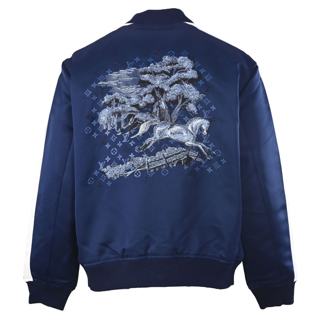 Louis Vuitton Navy White Stripe Horse Embroidery Varsity Jacket