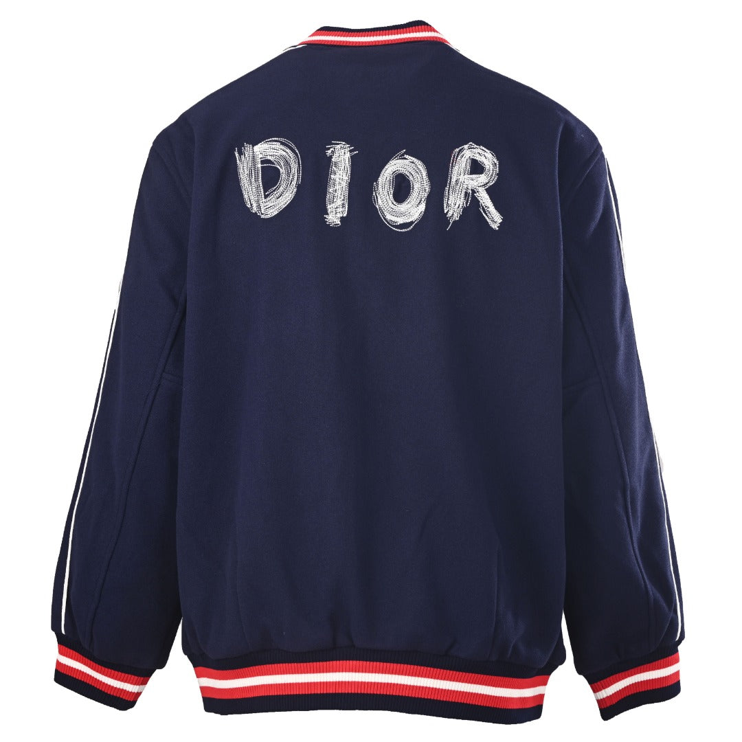 Dior x Otani Workshop Navy Wool Varsity Jacket
