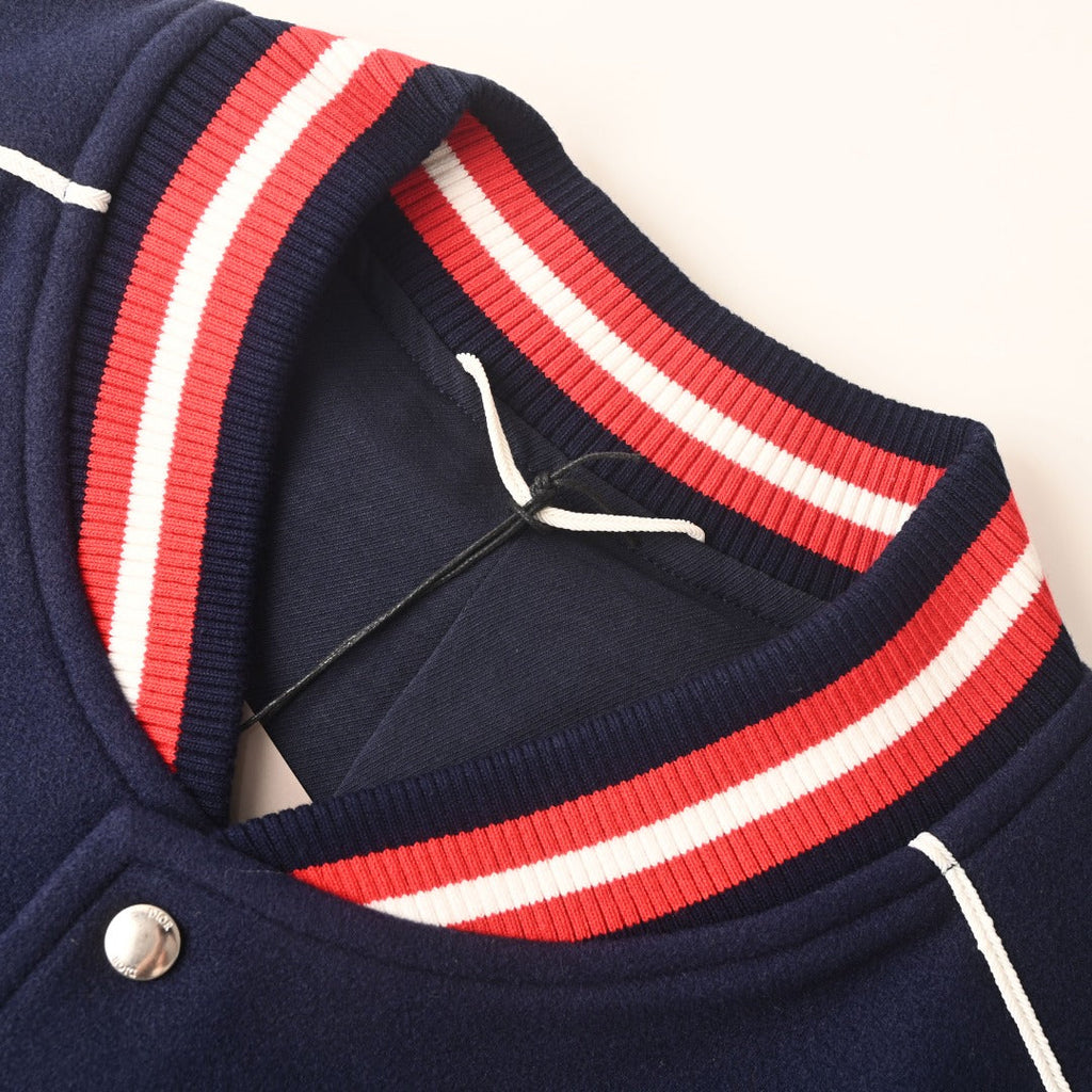 Dior x Otani Workshop Navy Wool Varsity Jacket
