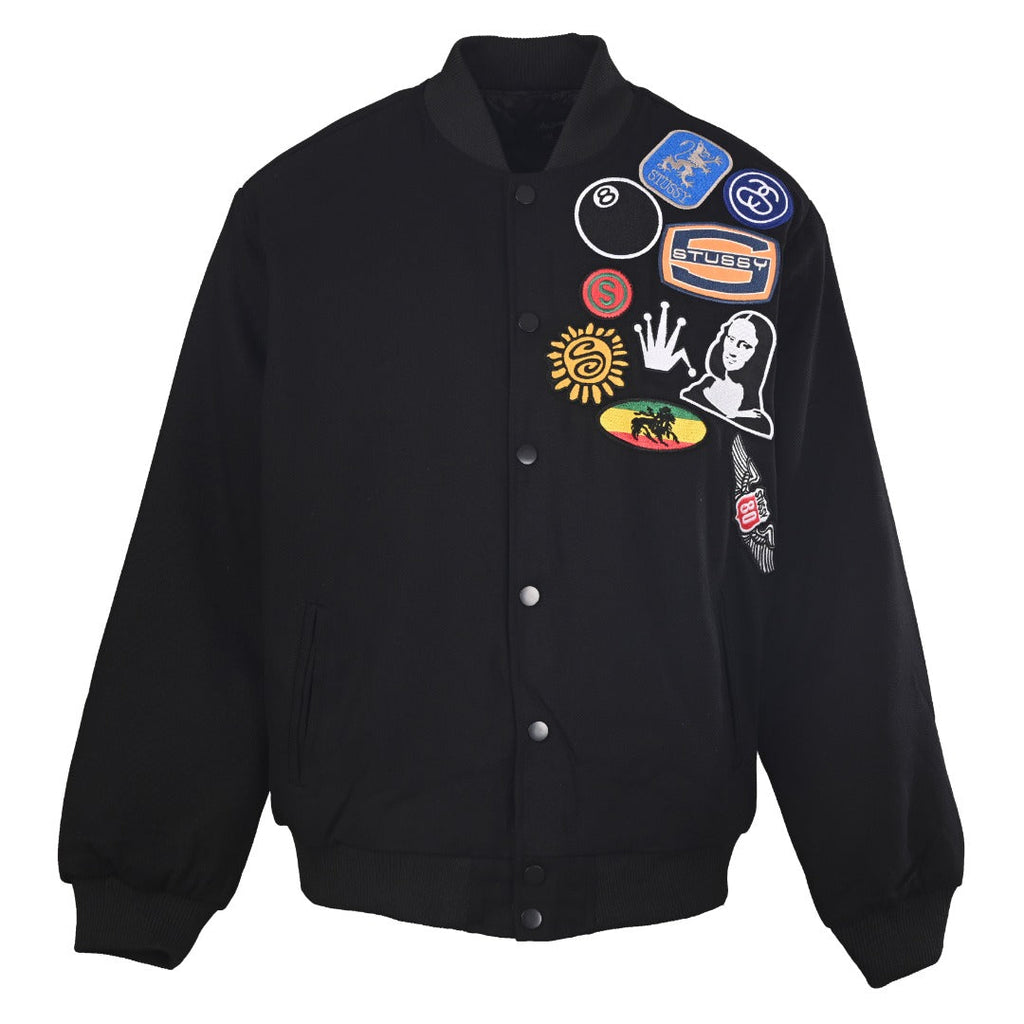 Stussy Multi Patch Black Varsity Bomber Jacket