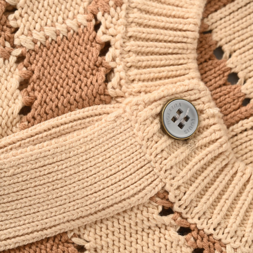 Louis Vuitton Beige Brown Checkered Hollow Knit Cardigan