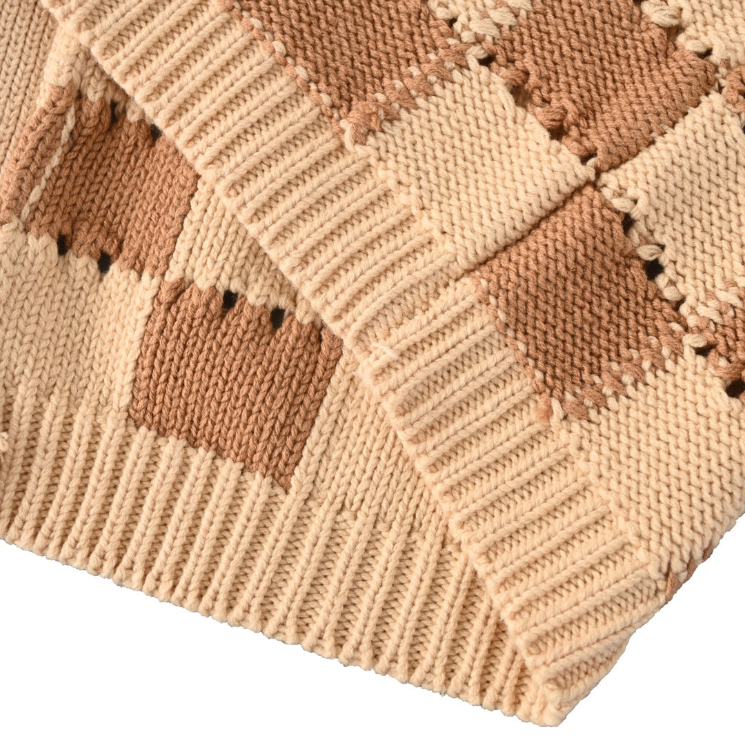 Louis Vuitton Beige Brown Checkered Hollow Knit Cardigan