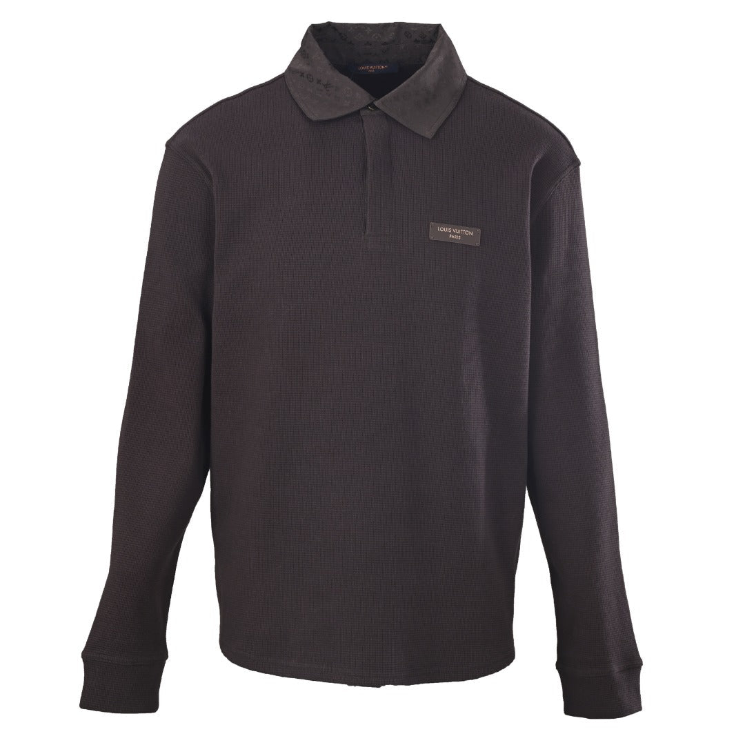 Louis Vuitton Dark Brown Waffle Long Sleeve Polo Shirt