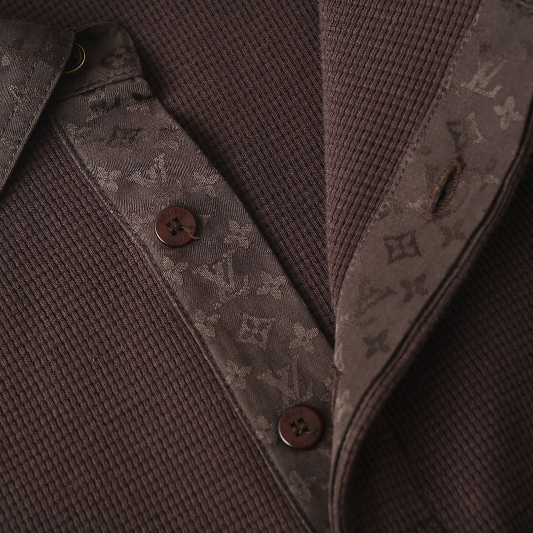 Louis Vuitton Dark Brown Waffle Long Sleeve Polo Shirt