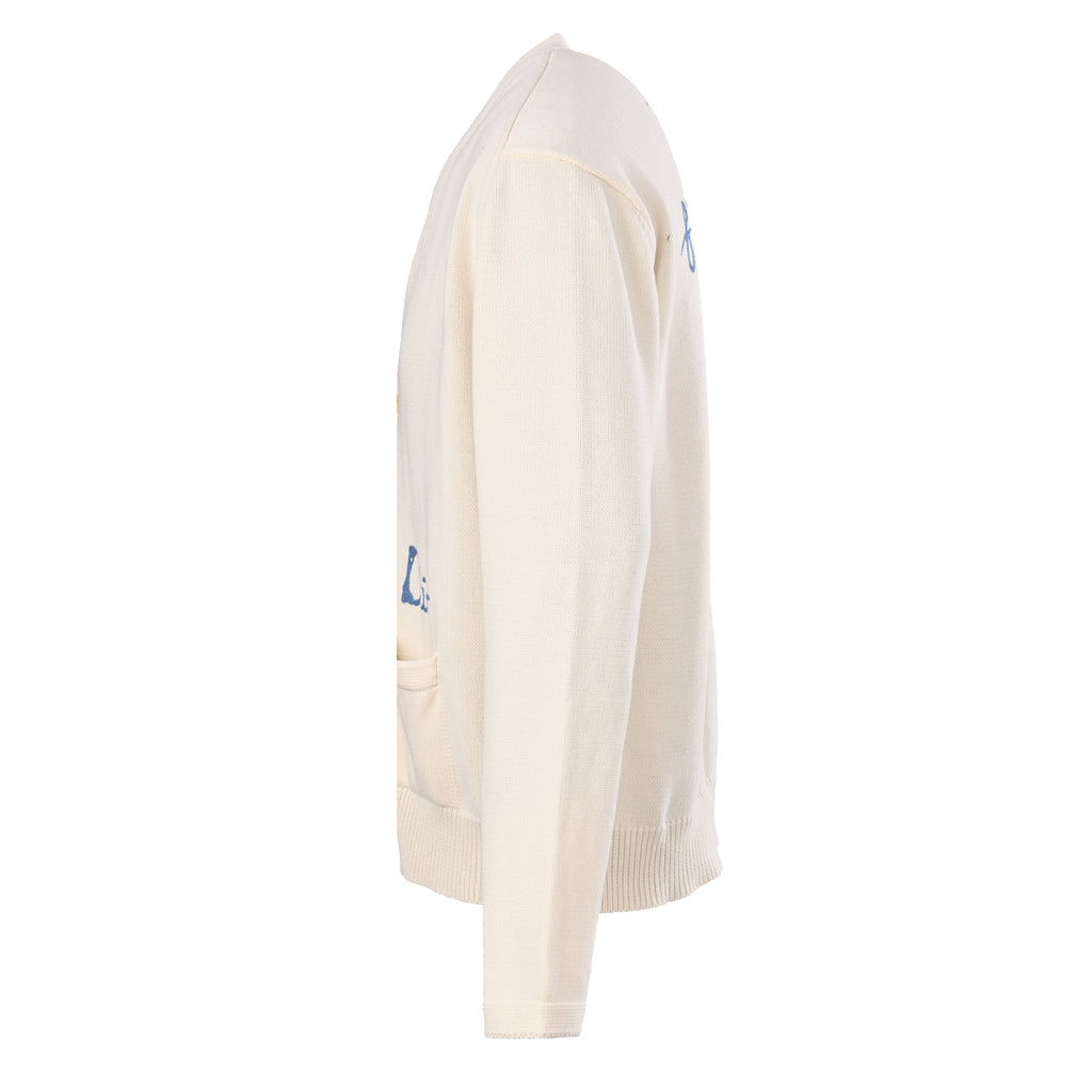 Dior Off White Handwriting Logo V-Neck Knit Cardigan