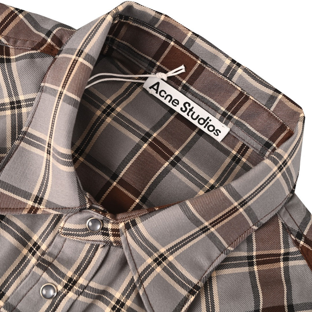 Acne Studios Grey Brown Plaid Western Long Sleeve Shirt