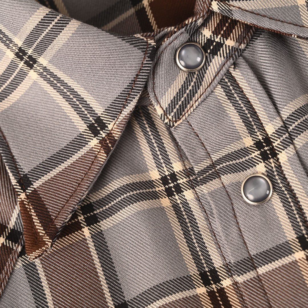 Acne Studios Grey Brown Plaid Western Long Sleeve Shirt