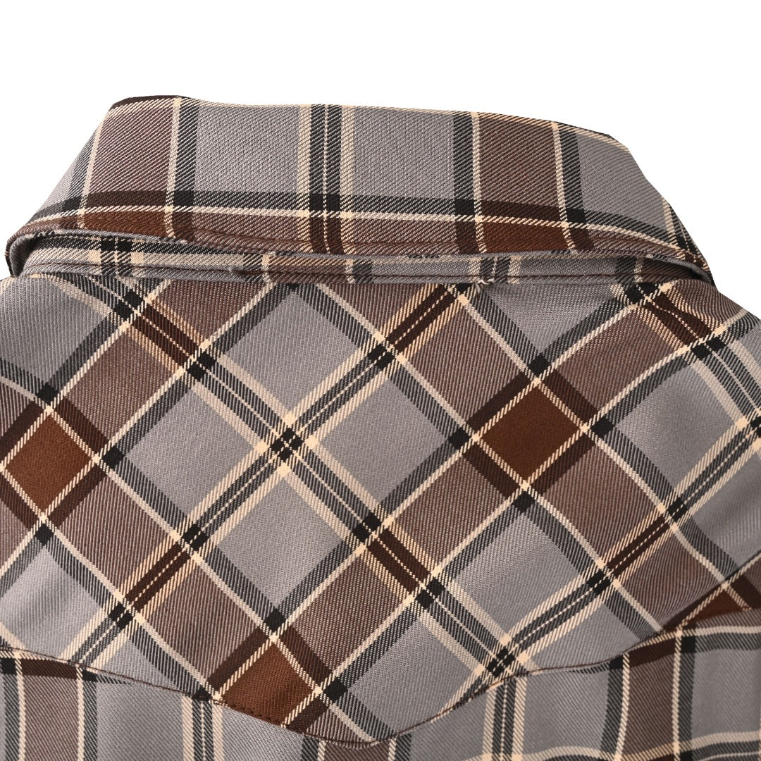 Acne Studios Grey Brown Plaid Western Long Sleeve Shirt