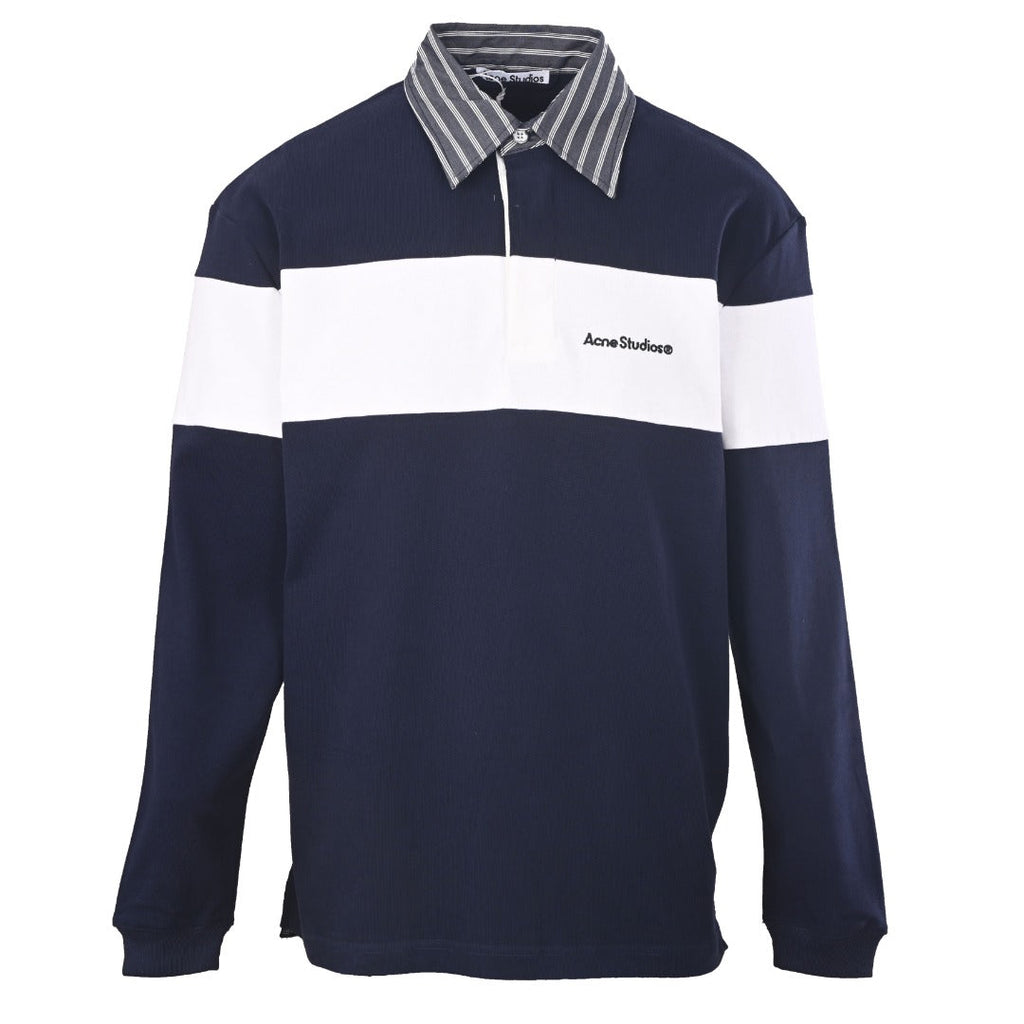 Acne Studios Navy White Stripe Collar Long Sleeve Rugby Polo