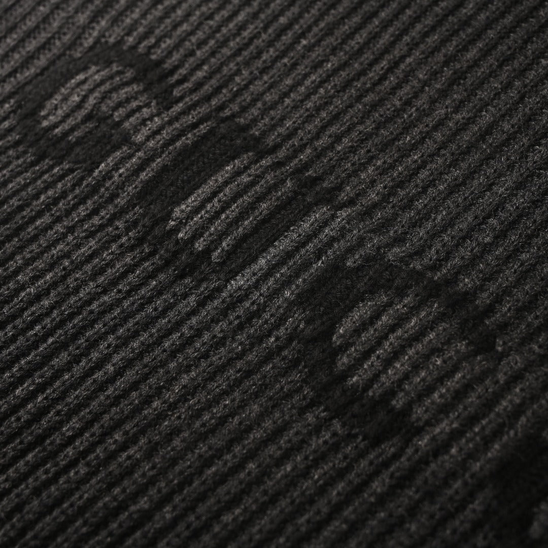 Gucci Dark Grey Ribbed Crew Neck GUCCI Logo Sweater