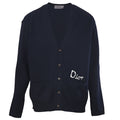 Dior Navy Handwriting Logo V-Neck Knit Cardigan