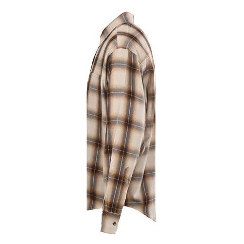 AMI Paris Beige Brown Plaid Long Sleeve Shirt