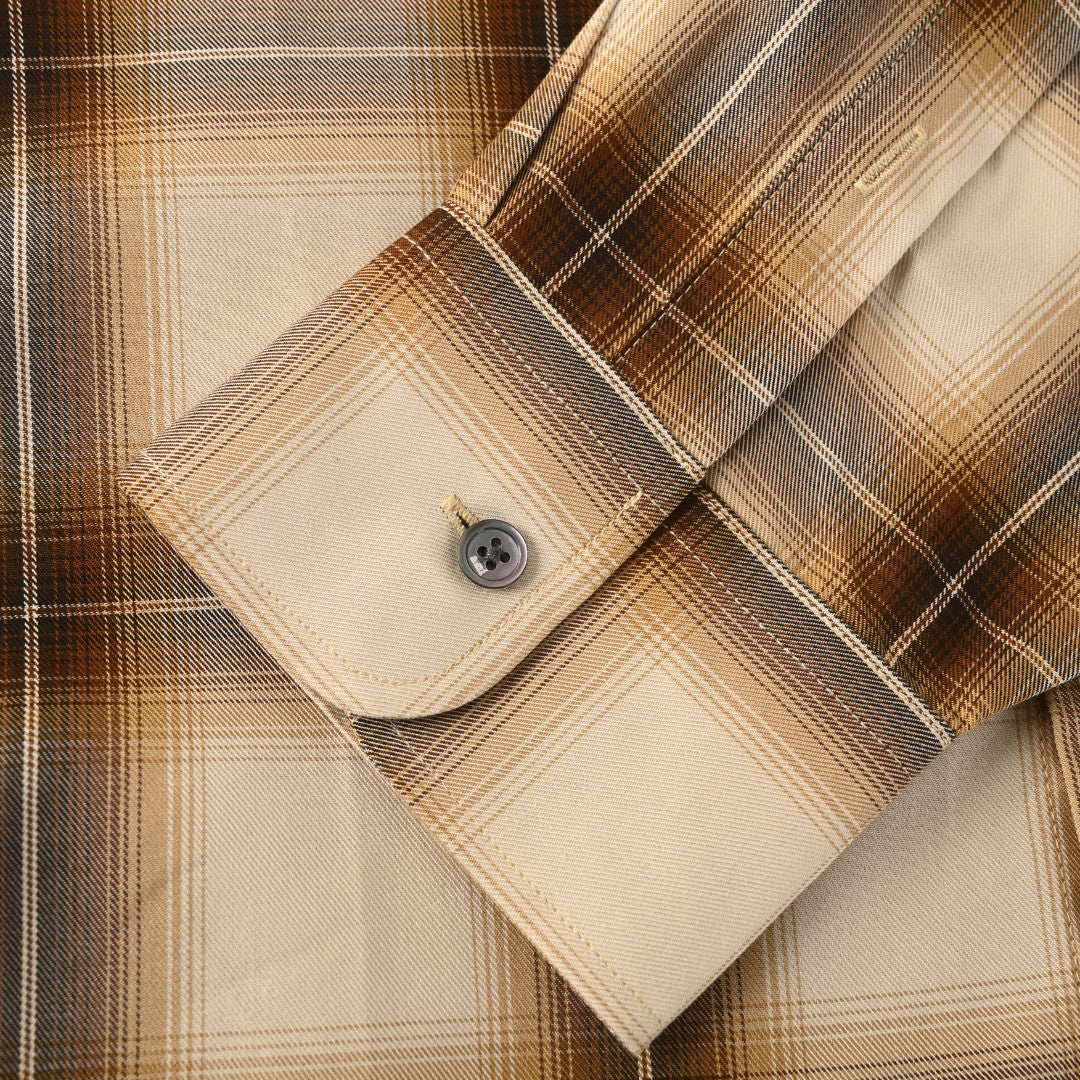 AMI Paris Beige Brown Plaid Long Sleeve Shirt