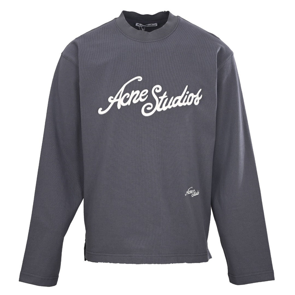 Acne Studios Dark Grey Logo Embroidered Long Sleeve Tee