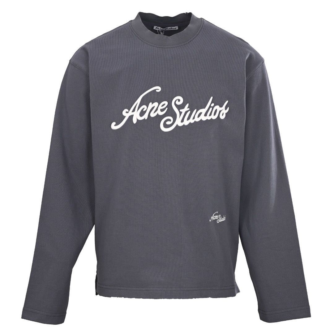 Acne Studios Dark Grey Logo Embroidered Long Sleeve Tee