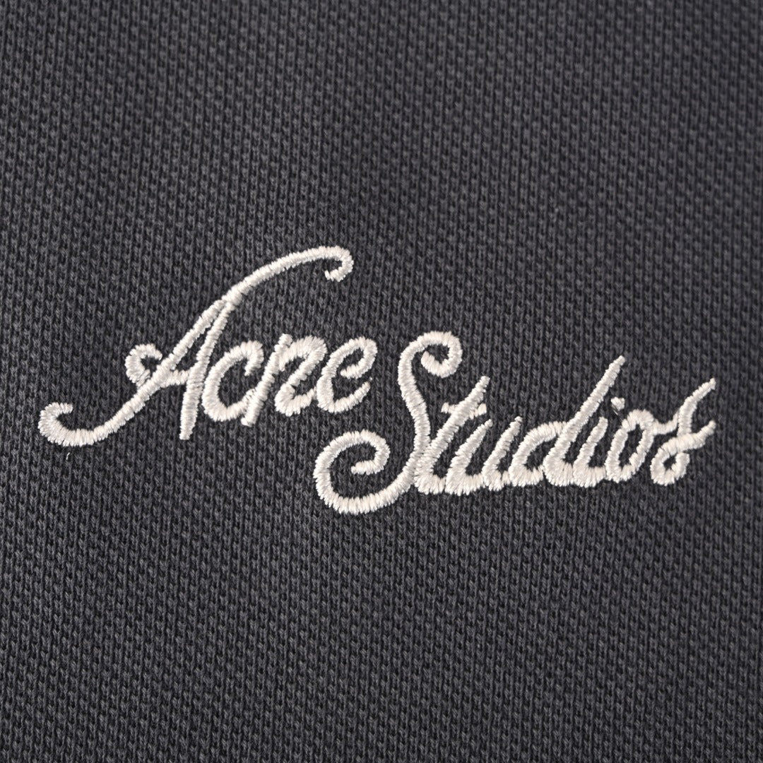 Acne Studios Dark Grey Logo Embroidered Long Sleeve Tee