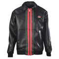 Gucci Black Leather Web Stripe Collared Bomber Jacket