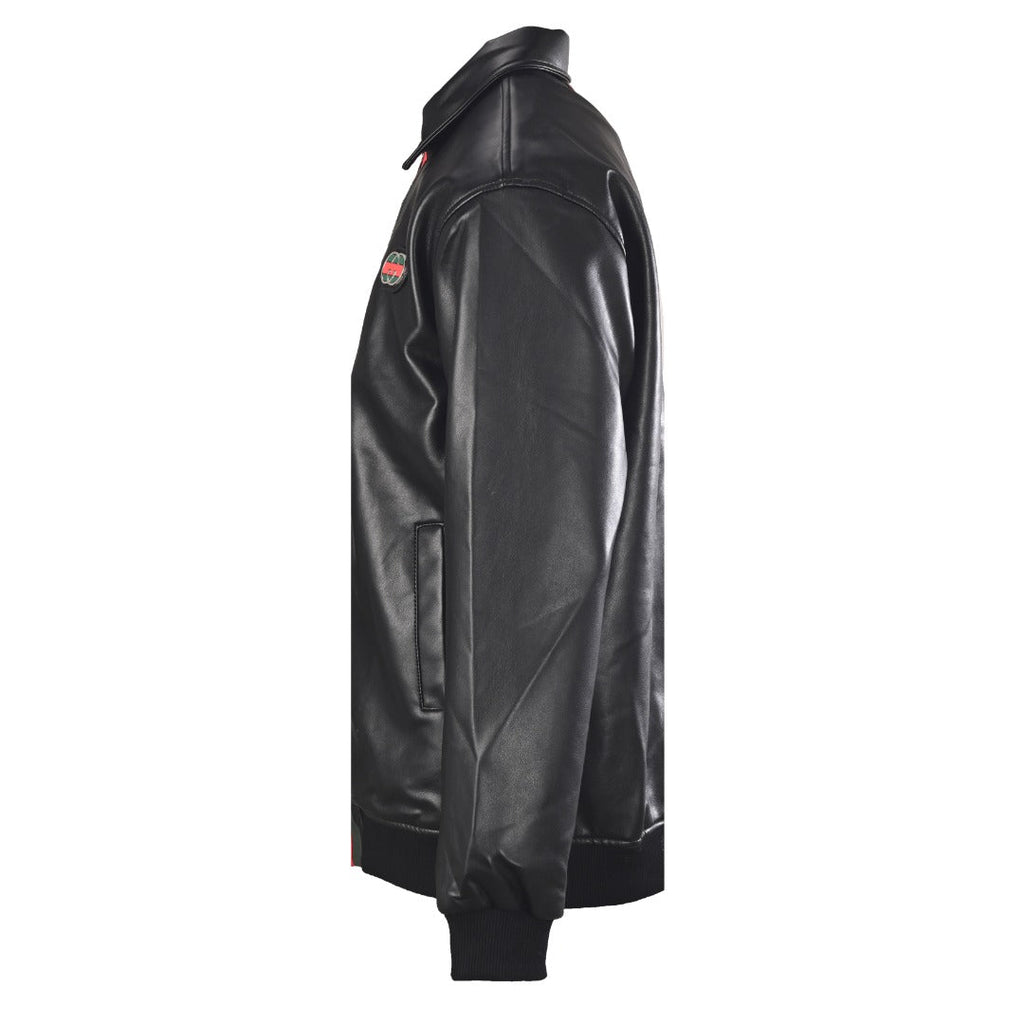 Gucci Black Leather Web Stripe Collared Bomber Jacket