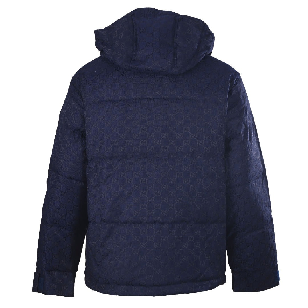Gucci GG Jacquard Navy Hooded Down Jacket