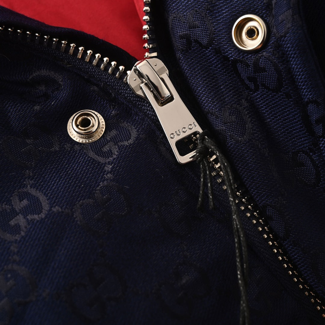 Gucci GG Jacquard Navy Hooded Down Jacket